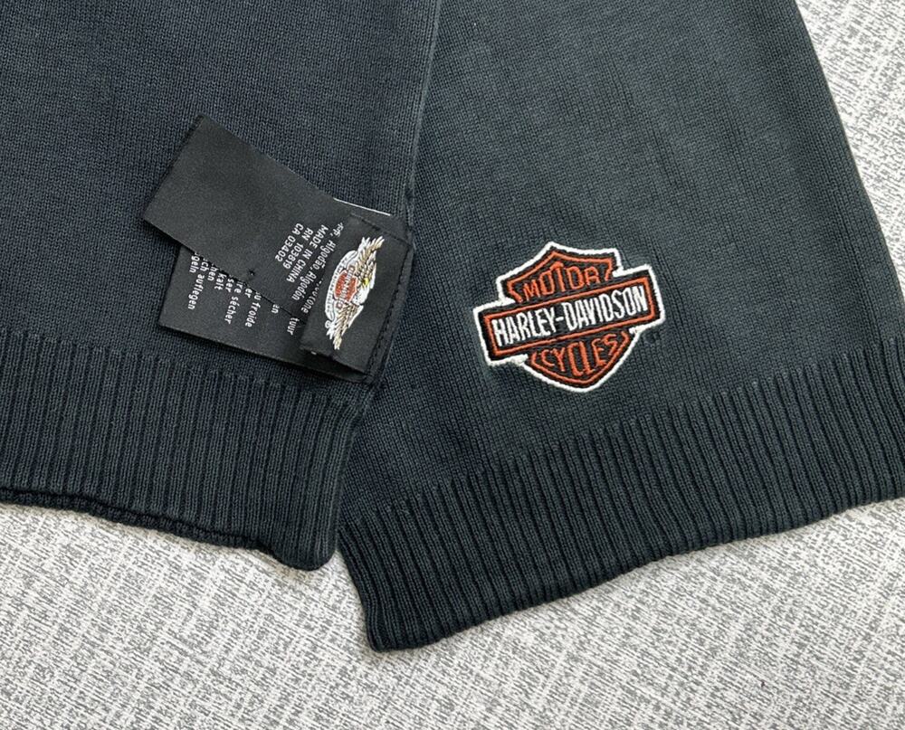 Vintage Harley Davidson Heavyweight Knit Scarf Scarf Logo Embroidered Cotton